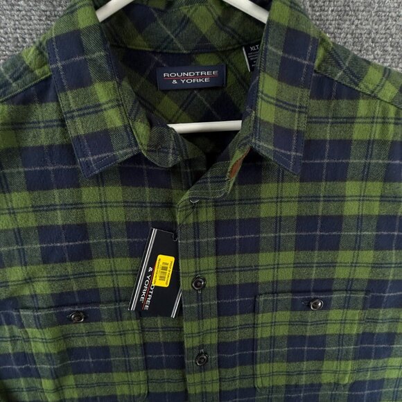 NWT Roundtree & Yorke THICK Flannel Button Up XLT Tall Green Plaid Heavyweight - Picture 2 of 16